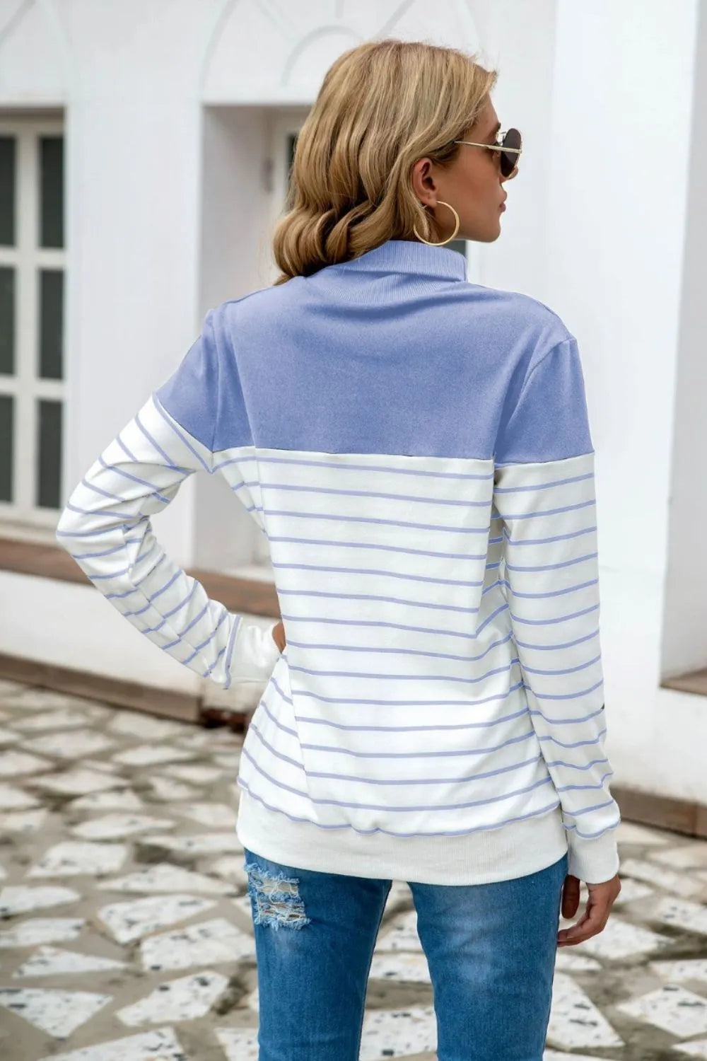 Striped Contrast Turtleneck Sweater OutfitFlow