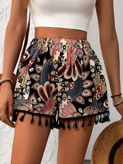 Paisley Print Tassel Hem Shorts OutfitFlow