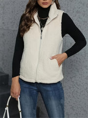 Outfit Flow - Zip Up Turtleneck Sherpa Vest Coat with Pockets