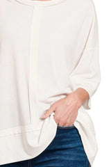 Zenana Ribbed Boat Neck 3/4 Sleeve Top OutfitFlow