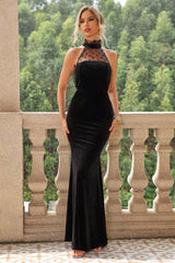 Lace Detail Sleeveless Maxi Dress Black OutfitFlow