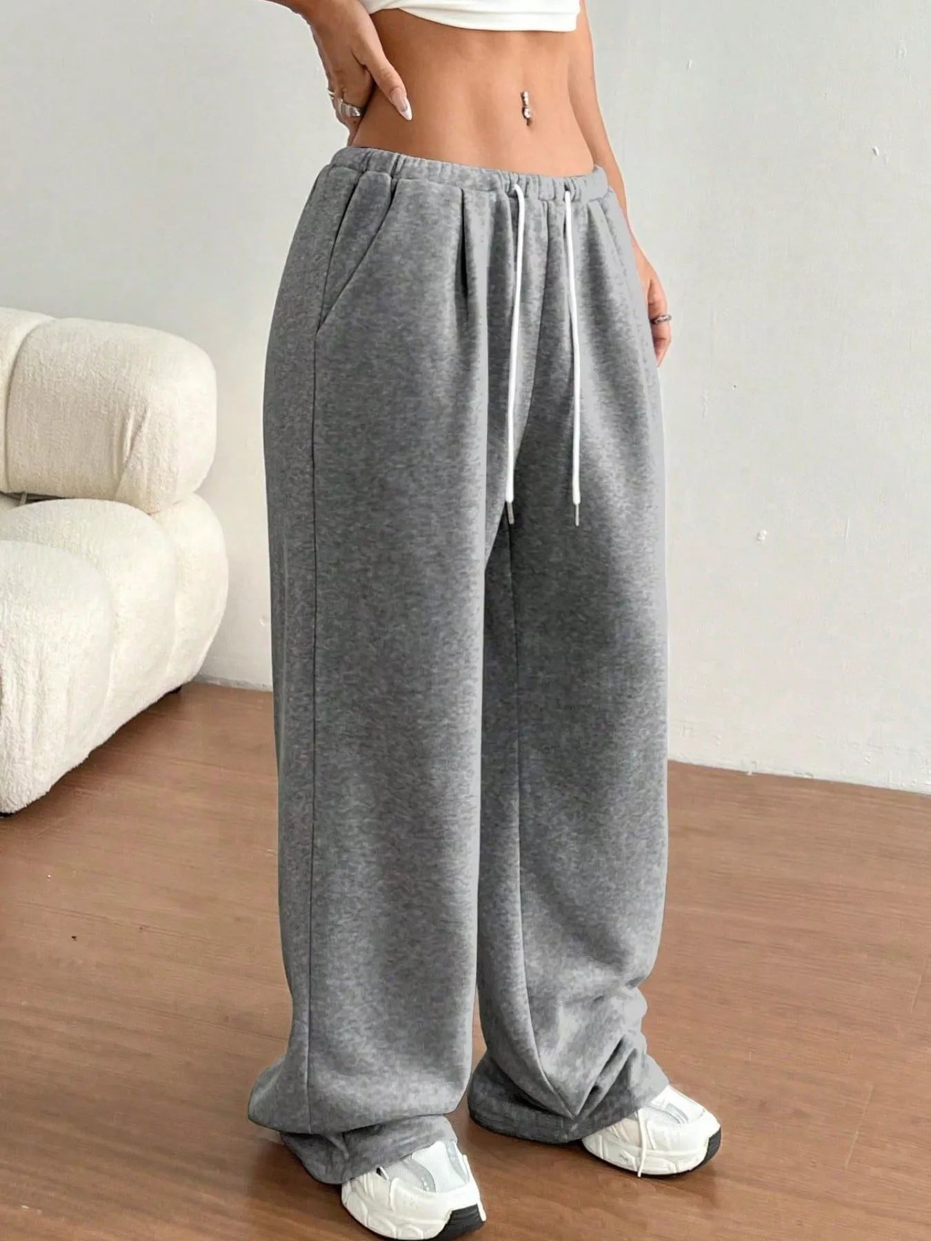 Casual Drawstring High Waist Wide Leg Sweatpants OutfitFlow