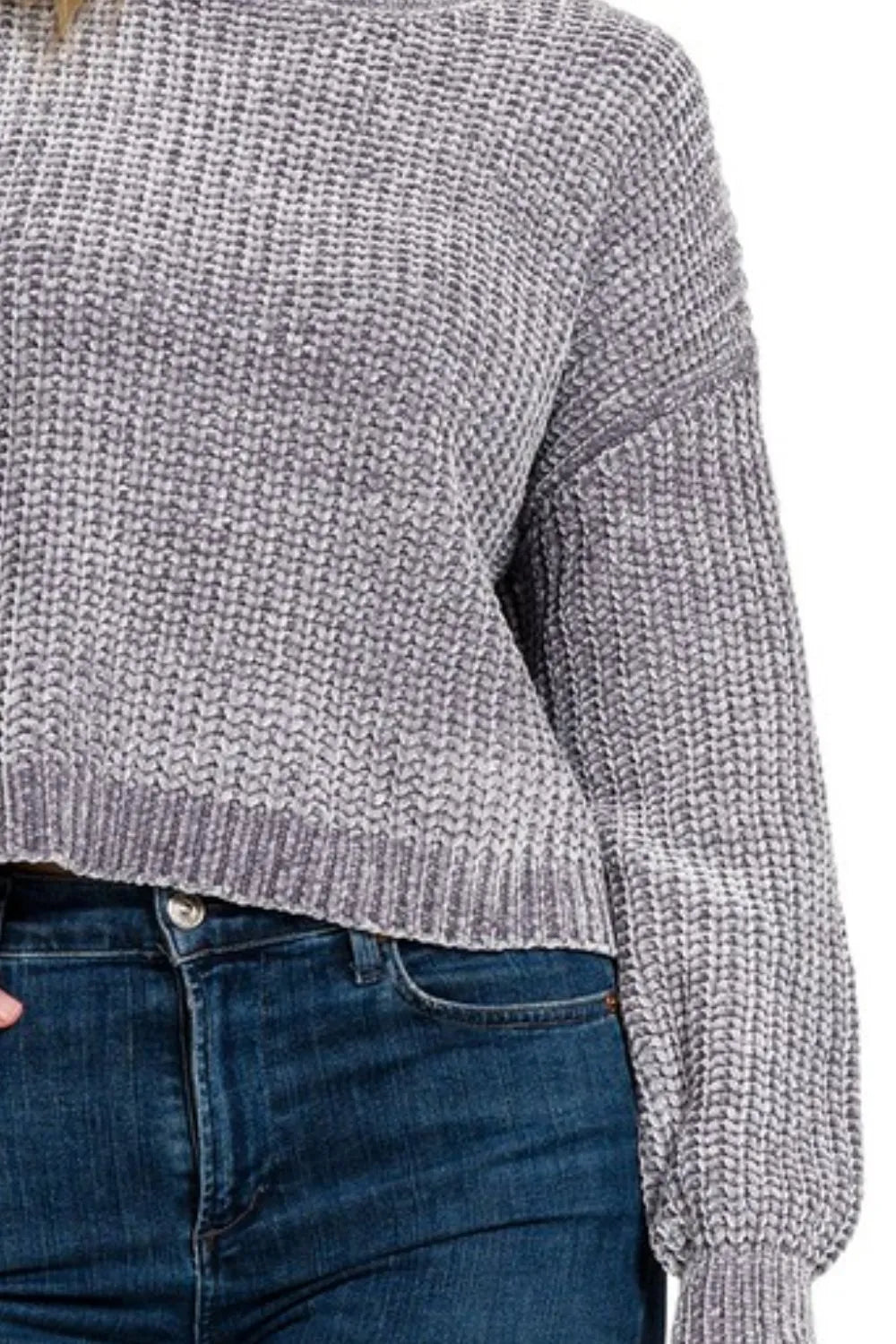 Zenana Chenille Round Neck Crop Sweater OutfitFlow
