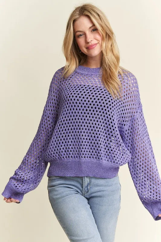 ADORA Round Neck Lurex Crochet Top OutfitFlow