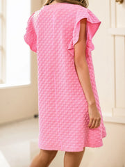 Textured Ruffle Sleeve Casual Summer Dress OutfitFlow