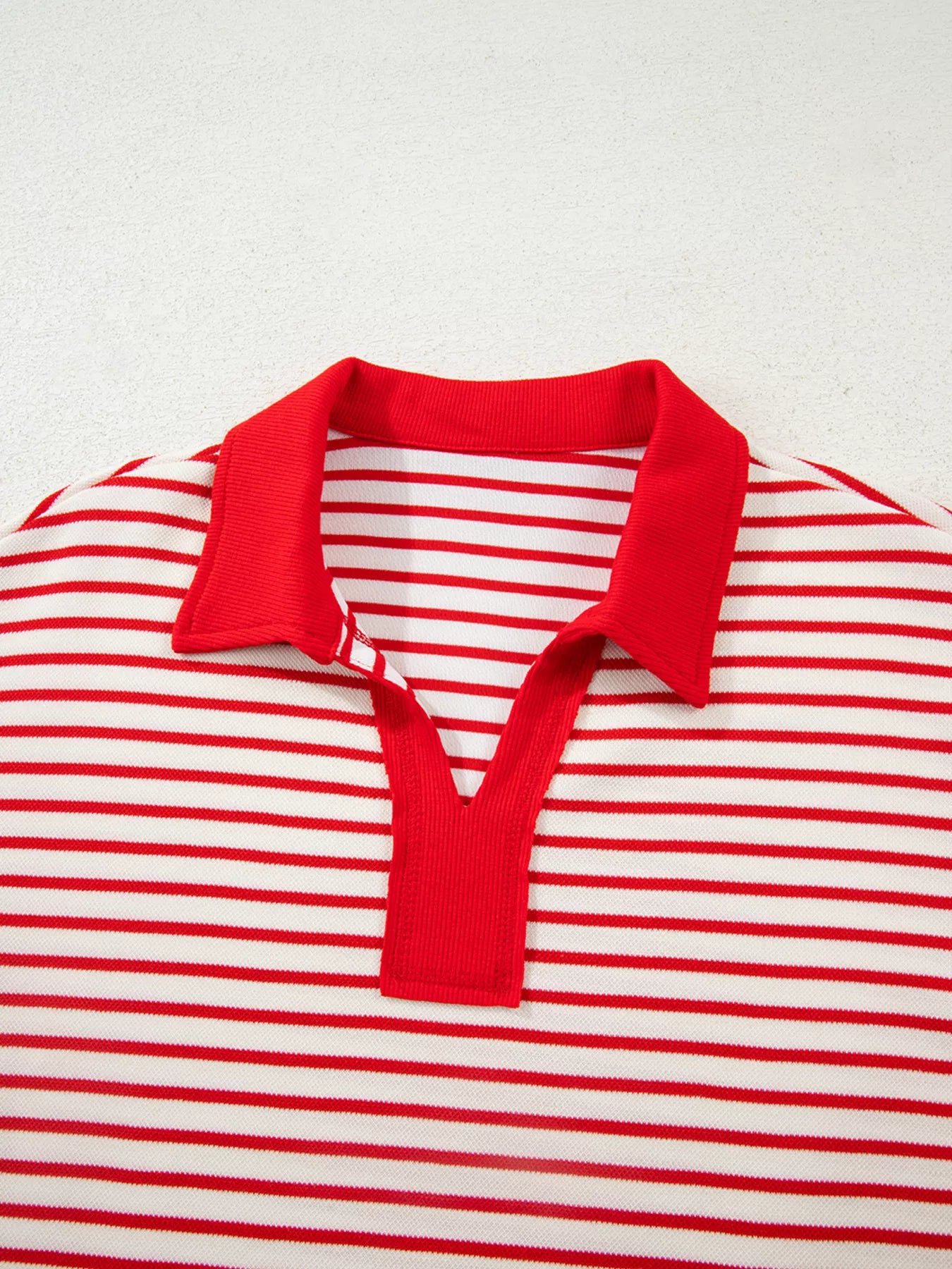 Stripe Collared V Neck Drop Shoulder Pullover and Skort 2pcs Outfit Trendsi