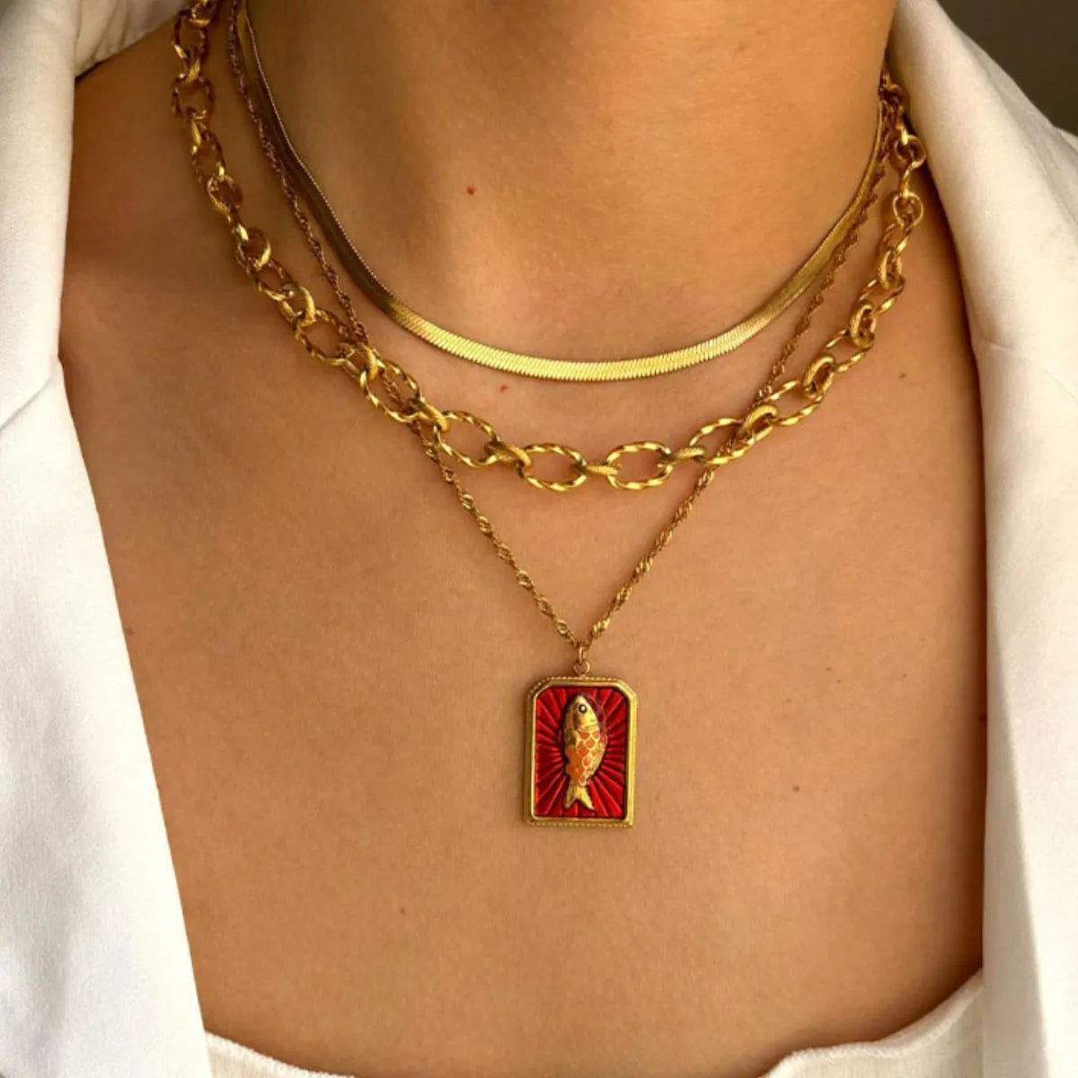 3-Piece 18K Gold-Plated Stainless Steel Necklace Gold One Size OutfitFlow