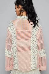 POL Floral Crochet Patchwork Long Sleeve Shirt OutfitFlow