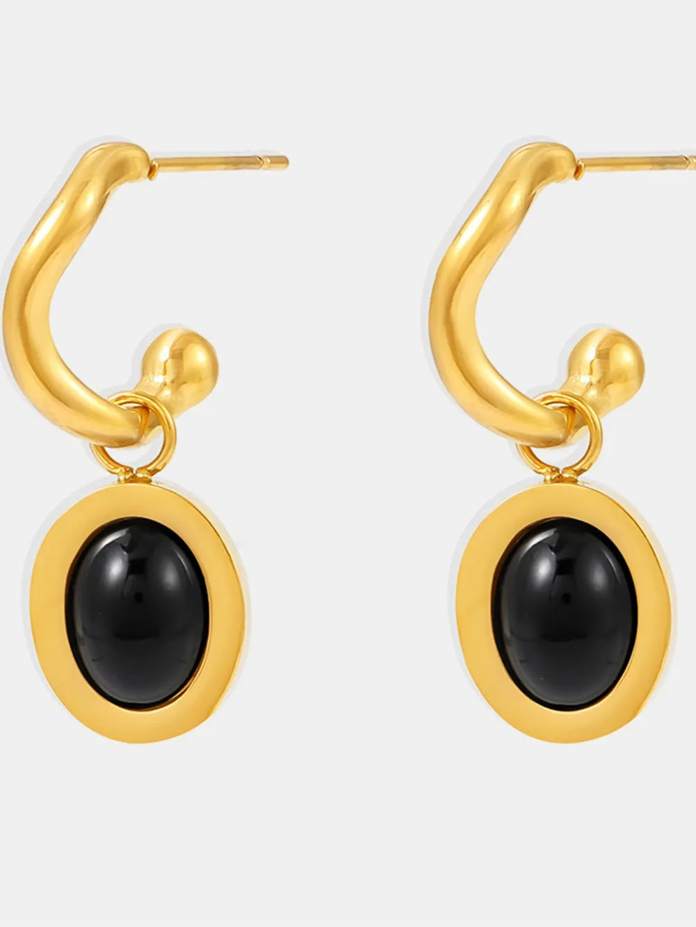 Stainless Steel Oval Drop Earrings Golden black agate One Size OutfitFlow