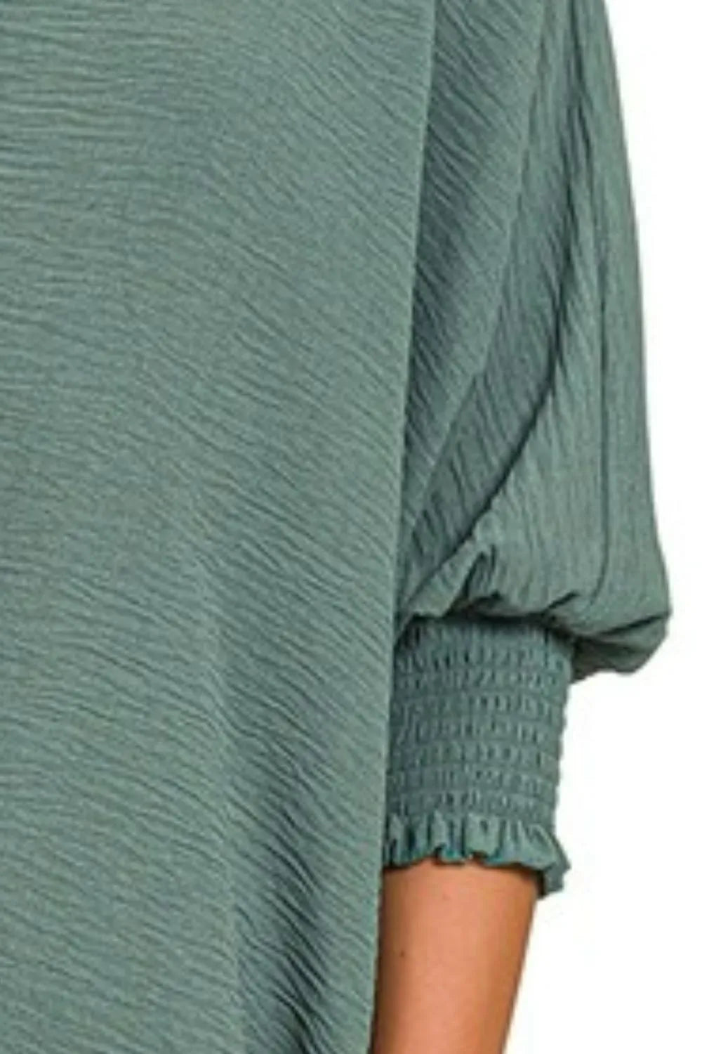Zenana Airflow Collar Tee with Smocked Sleeve Band Top OutfitFlow