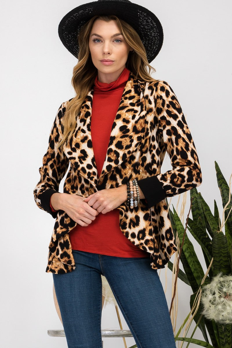 Outfit Flow - Celeste Full Size Leopard Open Front Long Sleeve Blazer