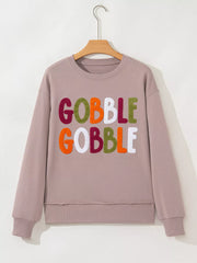 GOBBLE Letter Graphic Thanksgiving Shift Sweatshirt OutfitFlow
