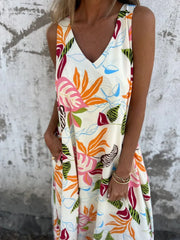 Full Size Printed V-Neck Sleeveless Dress Plus Size OutfitFlow