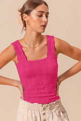 SO ME Floral Jacquard Seamless Tank Top FUCHSIA OutfitFlow