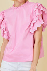 Ruffled Sleeve Frilled Collar Blouse OutfitFlow