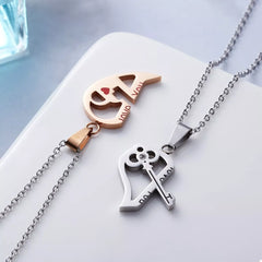 2 Piece Couple Heart Lock Key Necklace OutfitFlow