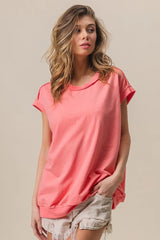 BiBi French Terry Drop Shoulder Basic Top OutfitFlow