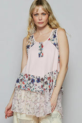 POL Floral Print Scoop Neck Tank with Lace Trim Blush Pink OutfitFlow