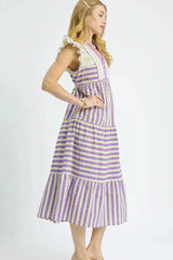 Umgee Striped Ruffle Cap Sleeve Midi Dress OutfitFlow