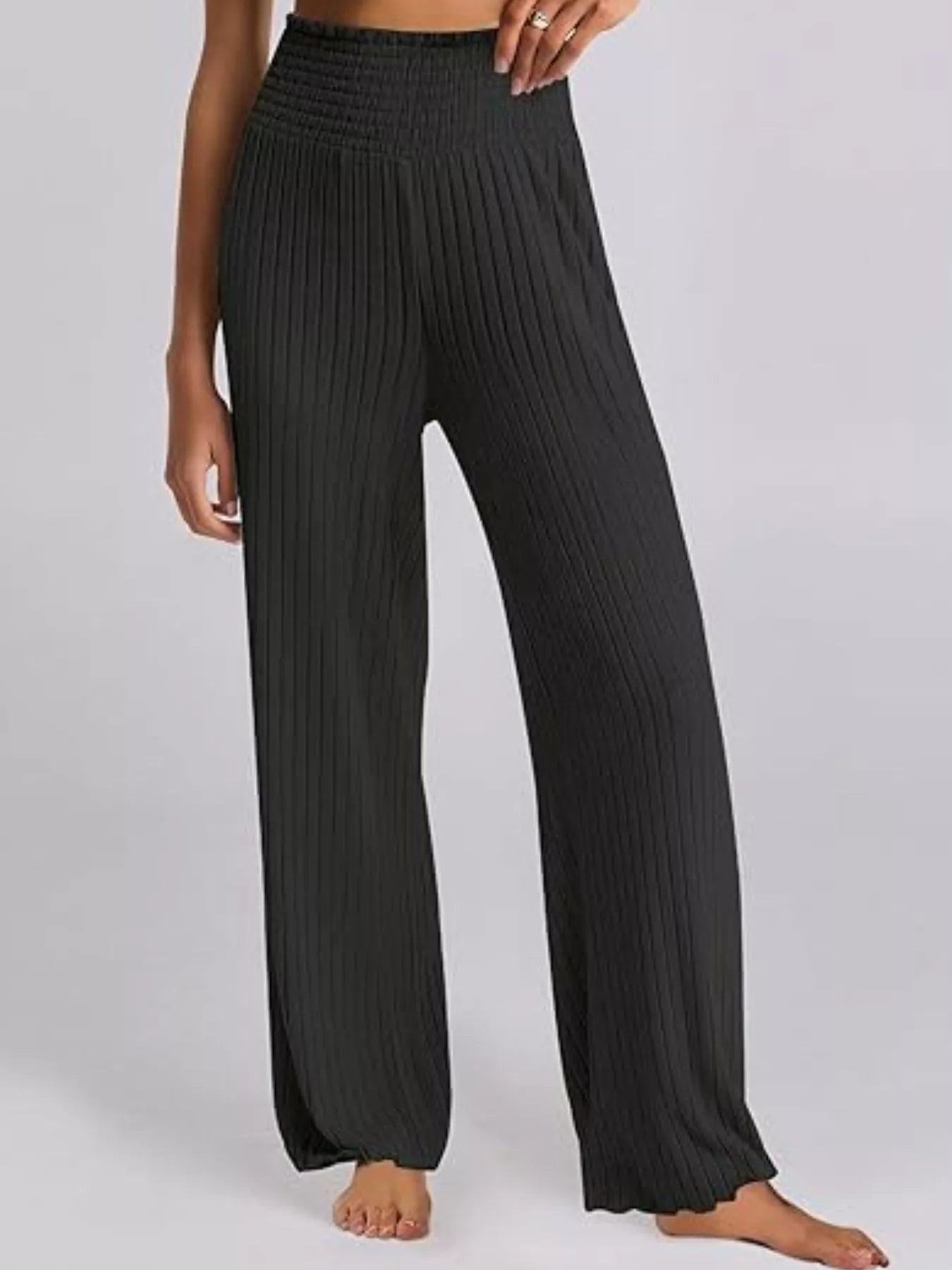 Relaxed Fit Ribbed Knit Top and Pants Set OutfitFlow