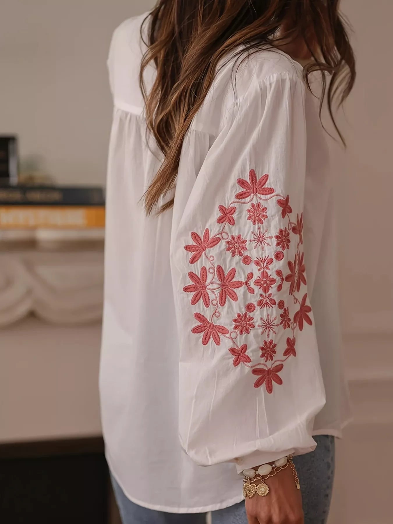 Embroidered Button Up Long Sleeve Shirt OutfitFlow
