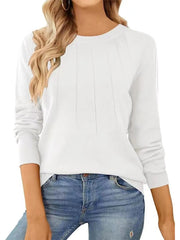 Ribbed Hem Long Sleeve Sweater White OutfitFlow