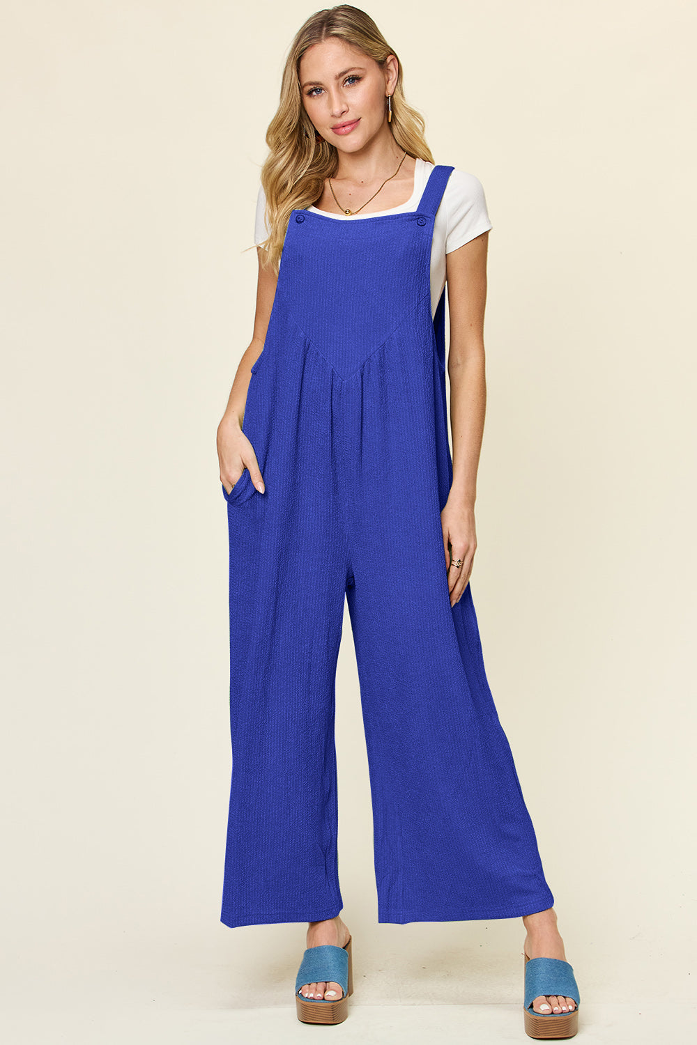 Outfit Flow - Double Take Full Size Texture Sleeveless Wide Leg Overall