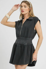 Umgee Zip Front Cap Sleeve Mini Dress OutfitFlow