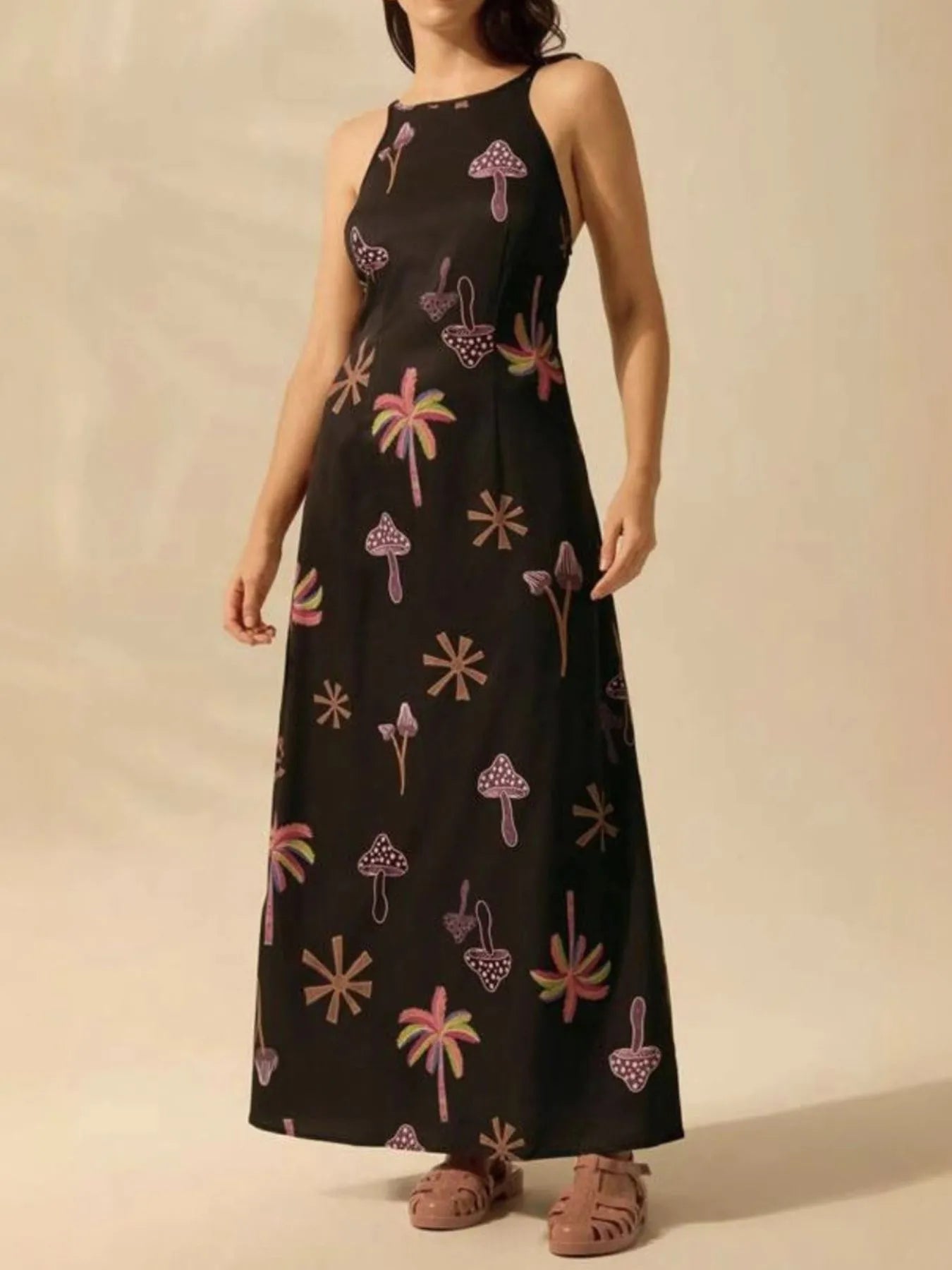Printed Sleeveless Maxi Dress Florid OutfitFlow