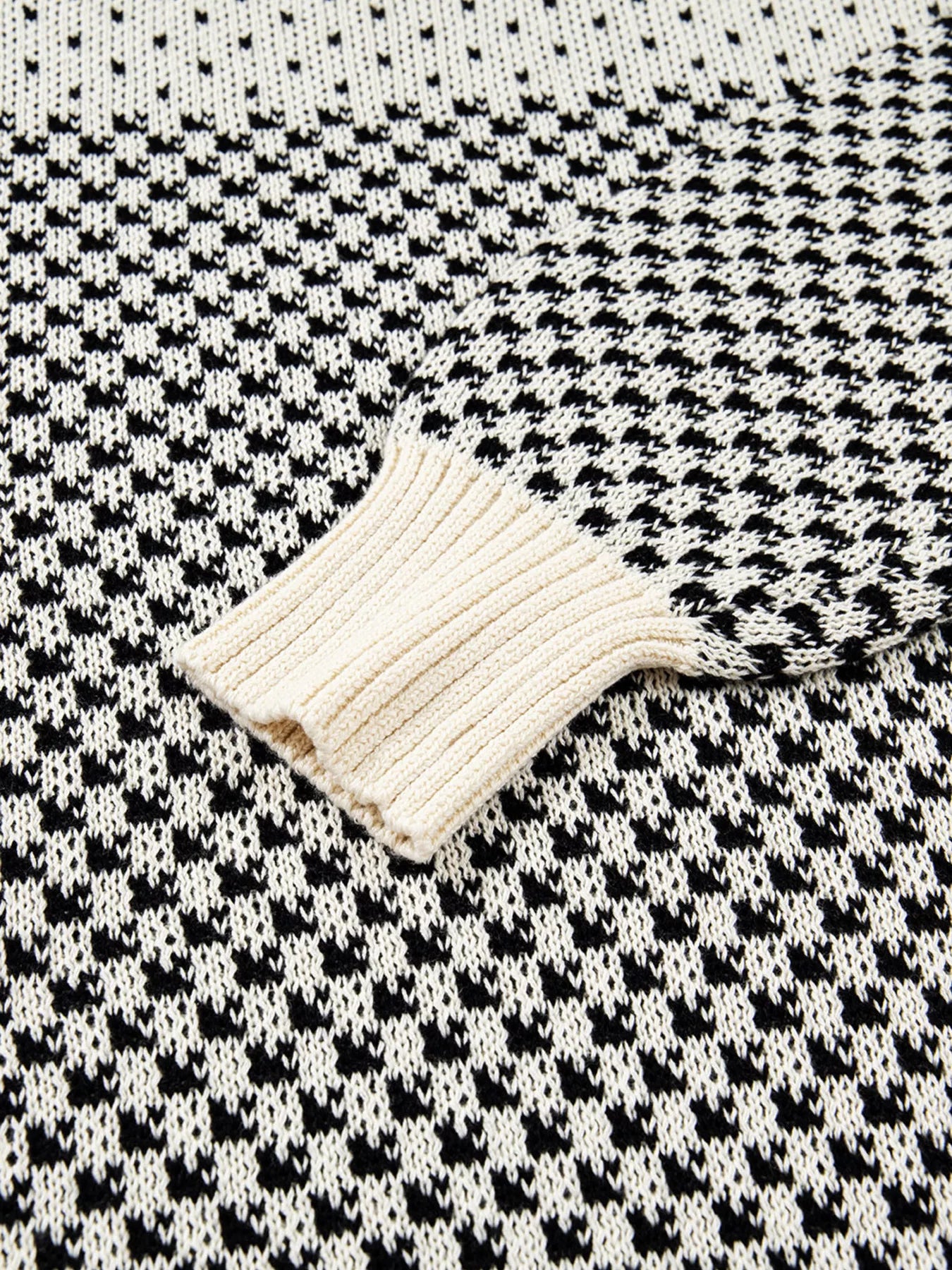 Contrast Color Pattern Lantern Sleeve Sweater OutfitFlow