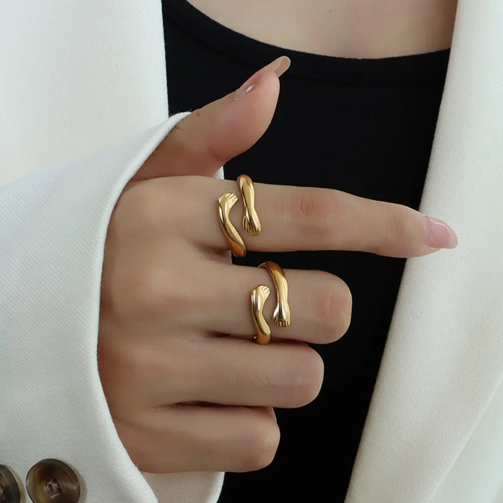 Titanium Steel Hug Bypass Ring Gold 7 OutfitFlow