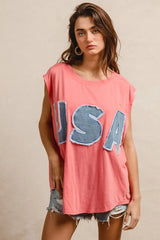 BiBi Washed Jersey With Usa Patched Raw Cut Edge Detail OutfitFlow