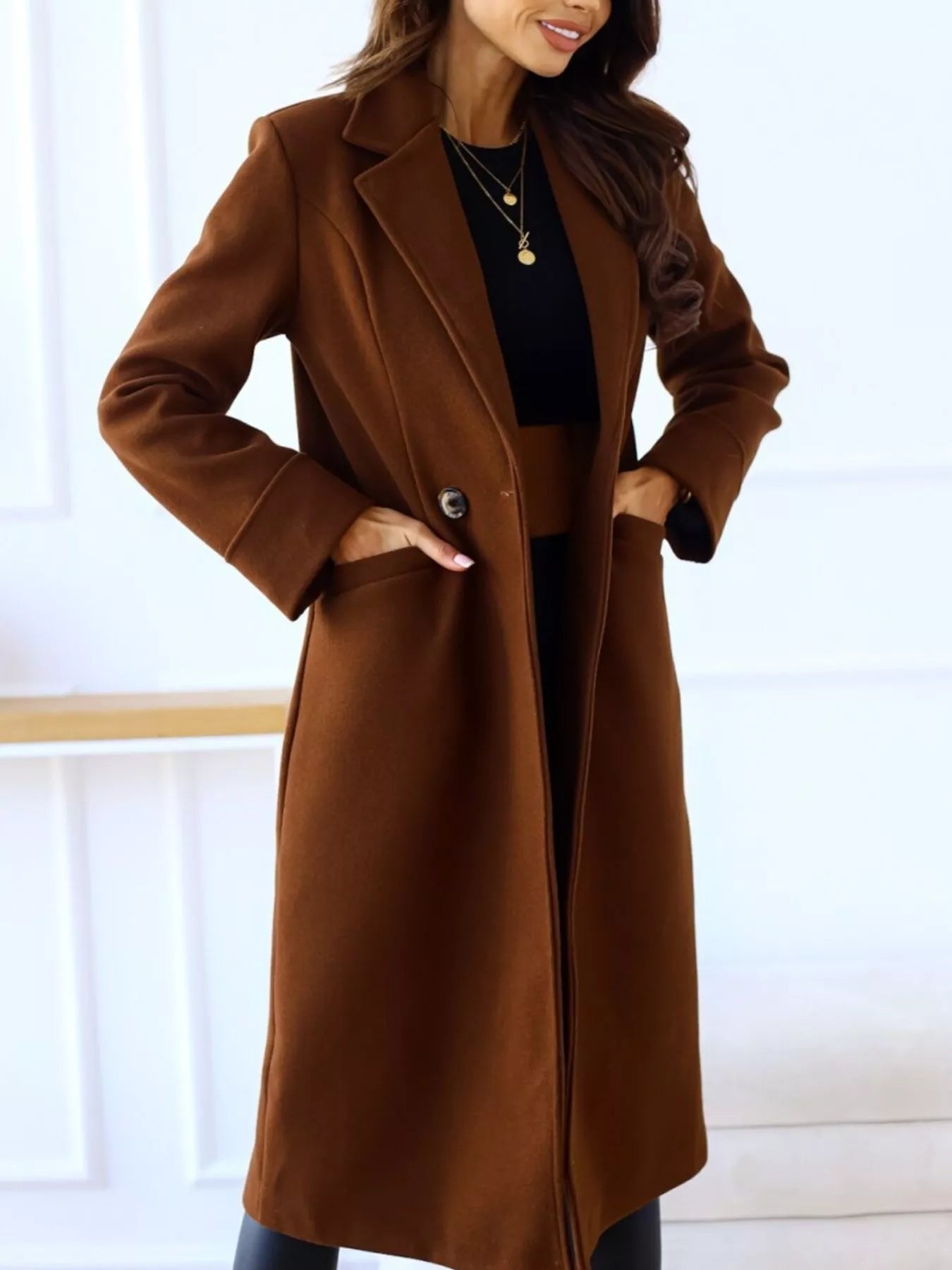 Lapel Collar Wool Blend Overcoat OutfitFlow