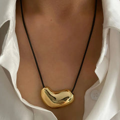 Heart Pendant Leather Rope Necklace OutfitFlow