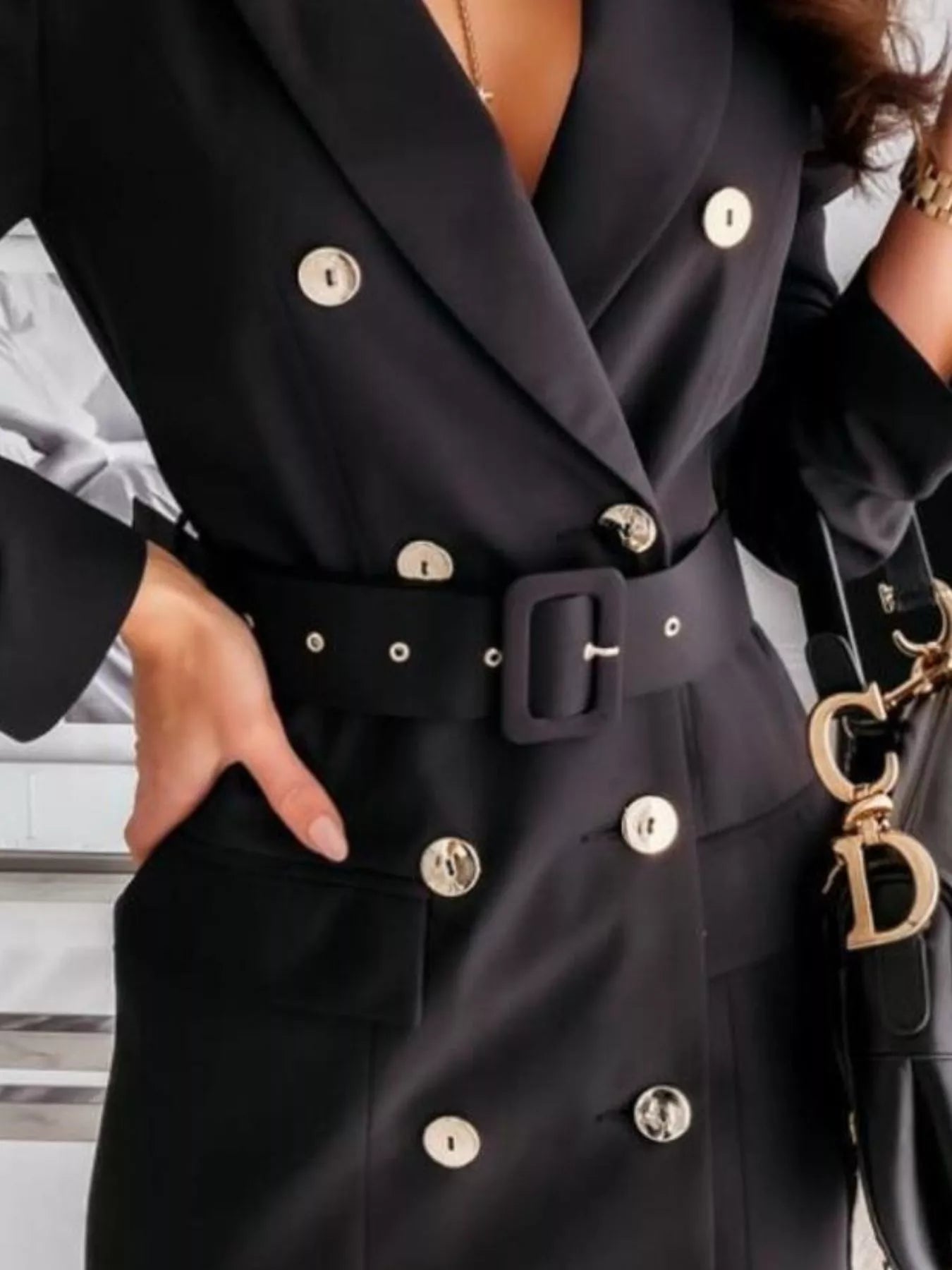 Double-Breasted Belted Blazer Dress OutfitFlow