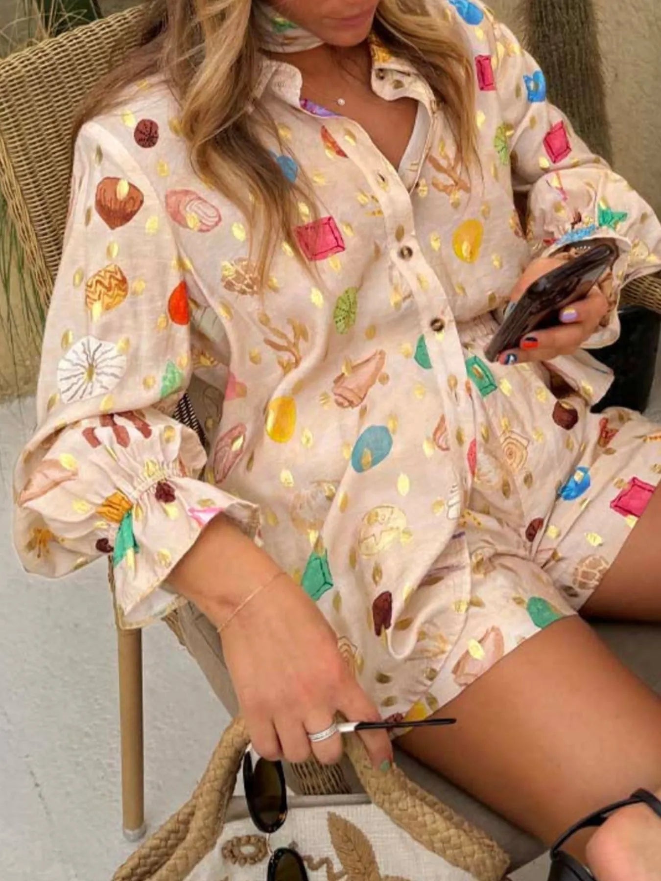 Colorful Print Shirt and Shorts Matching Set OutfitFlow