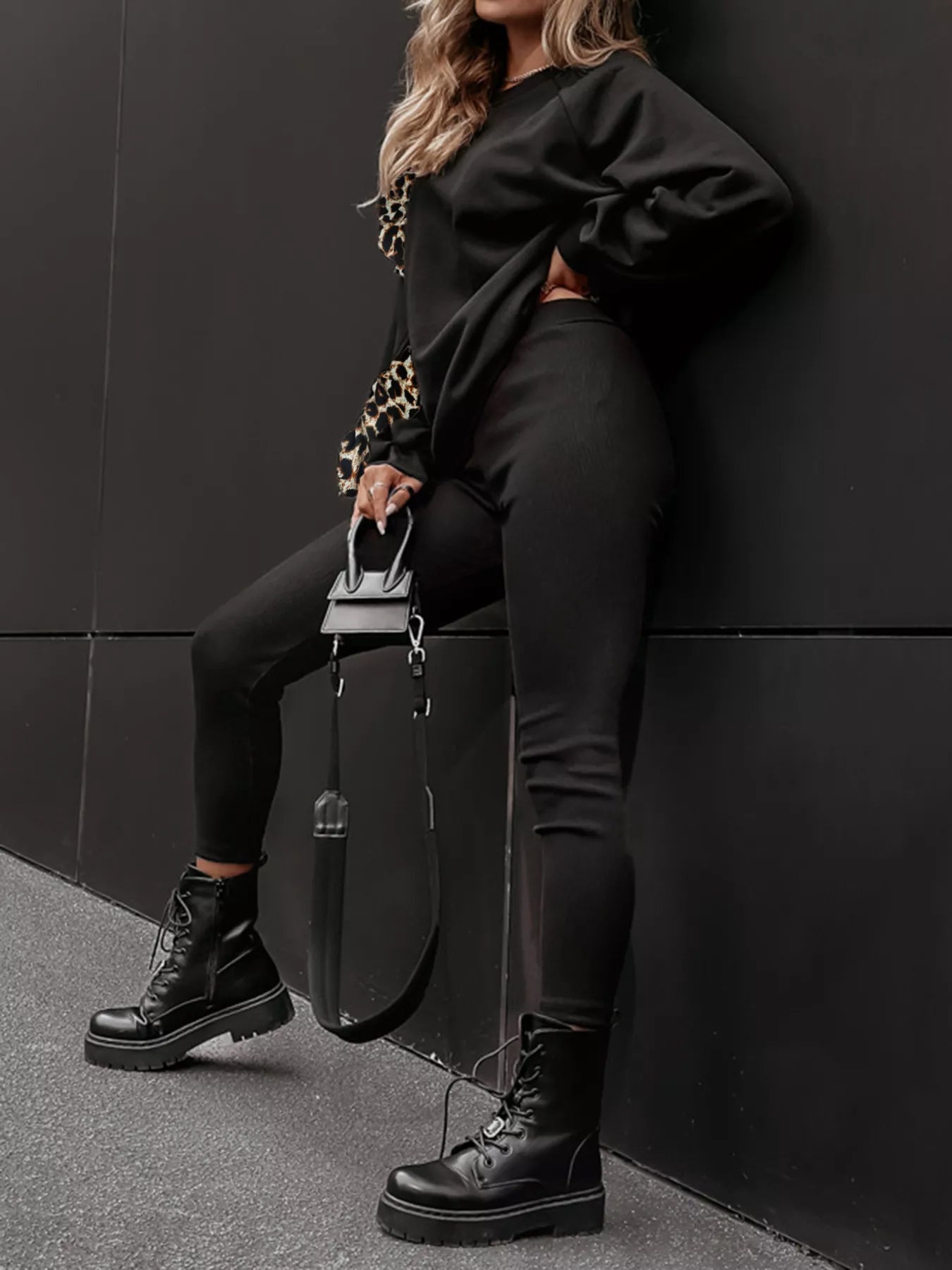 Leopard Trim Top and Pants Set OutfitFlow