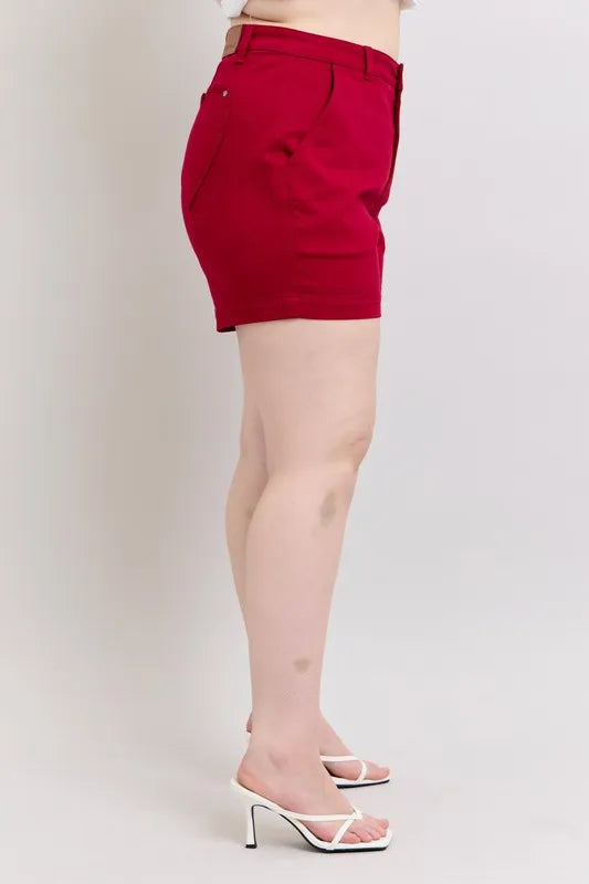 Judy Blue Full Size High Waist Tummy Control Garment Dyed Heart Shaped Denim Shorts Plus Size OutfitFlow