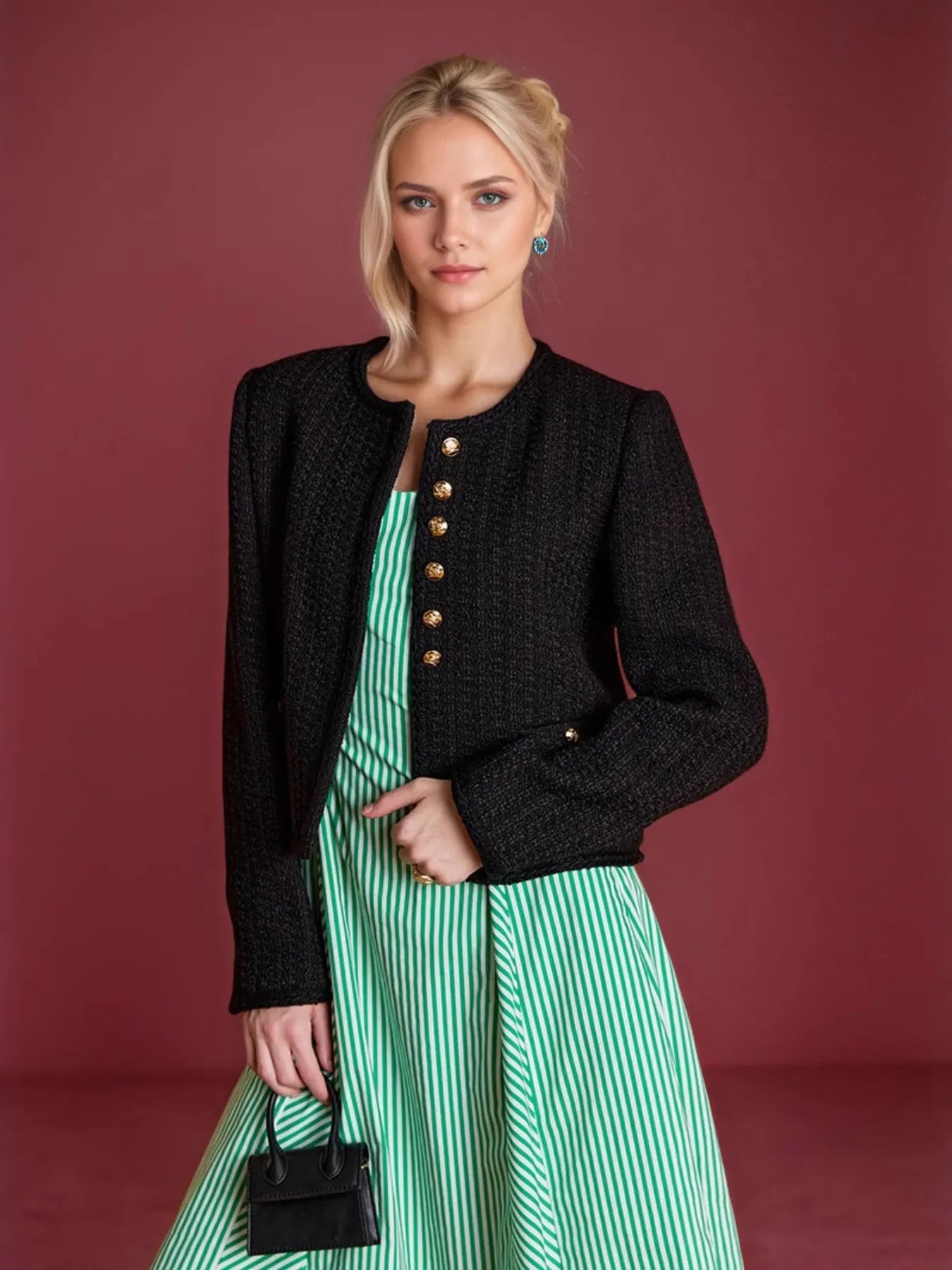 Button Up Long Sleeve Textured Outerwear OutfitFlow