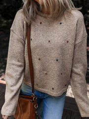 Contrast Colored Dot Detail Drop Shoulder Sweater OutfitFlow