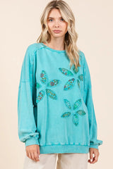 Mittoshop Vintage Textile Flower Patch Mineral Wash Pullover Sweatshirt OutfitFlow