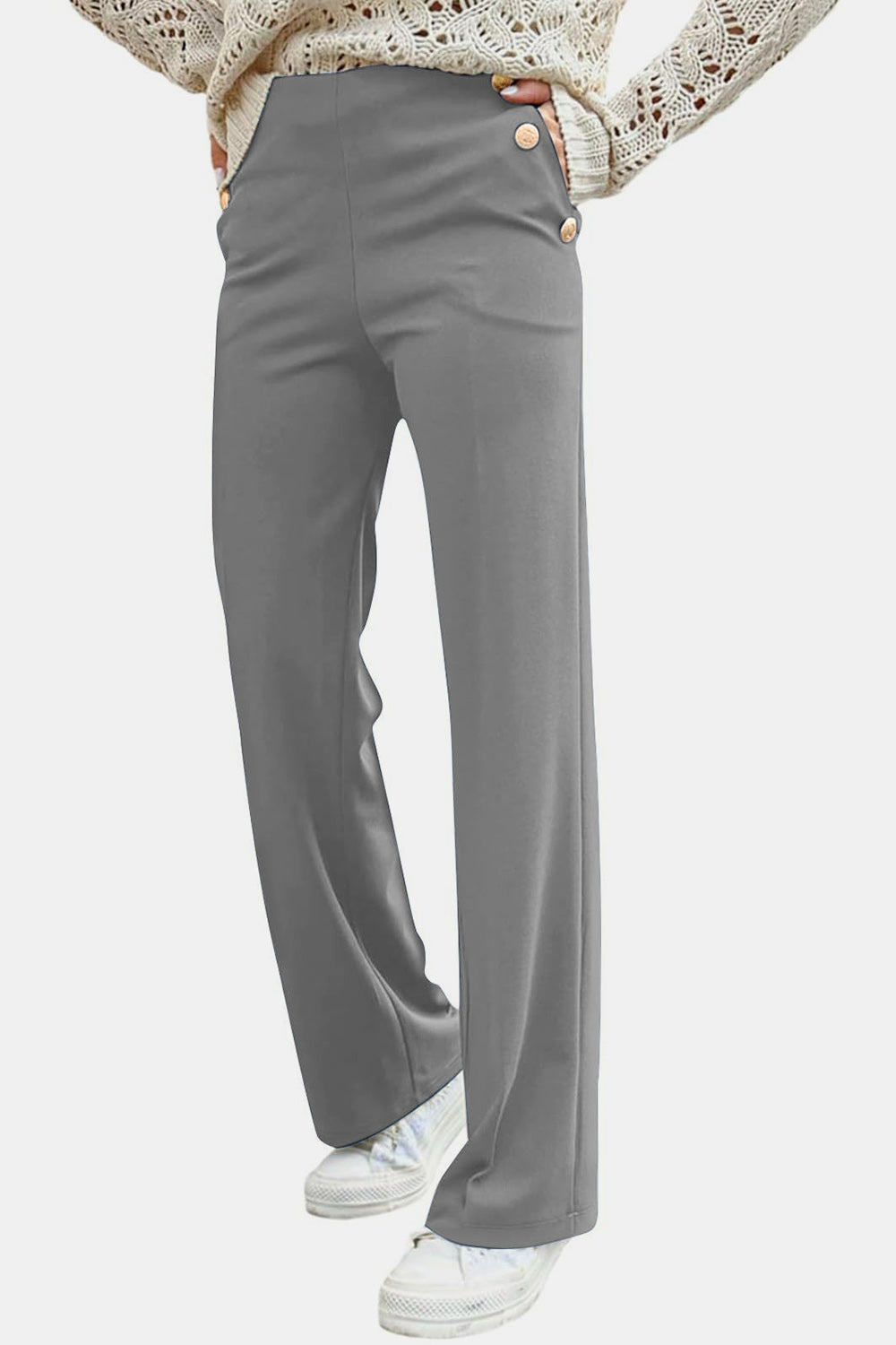 Outfit Flow - Decorative Button High Rise Pants