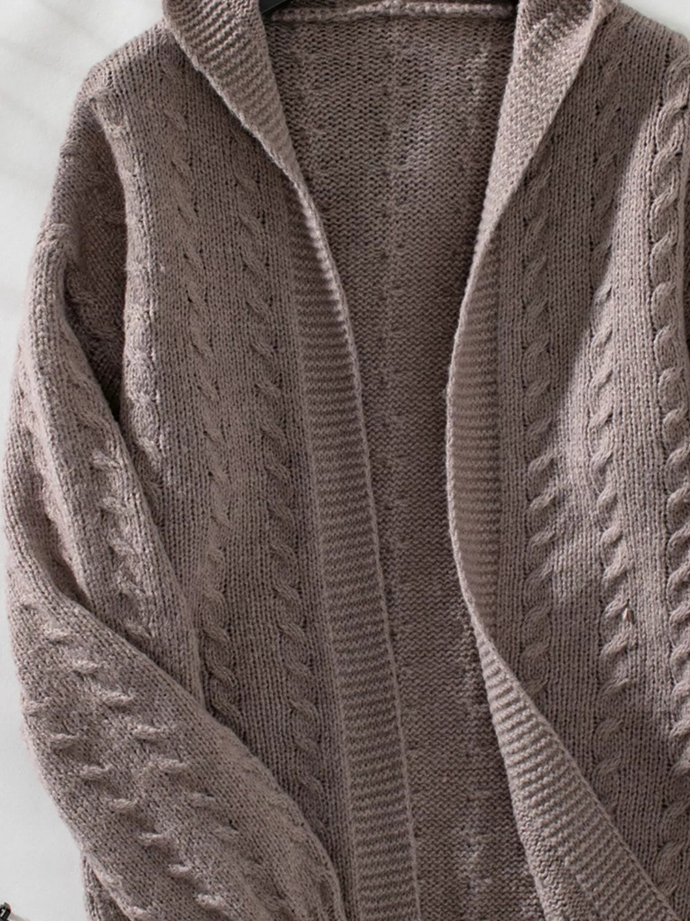 Cable Knit Open Front Hooded Cardigan Trendsi