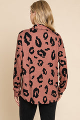 BOMBOM Animal Print Button Up Knit Jacket