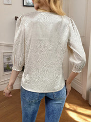 Animal Print V-Neck 3/4 Sleeve Blouse OutfitFlow