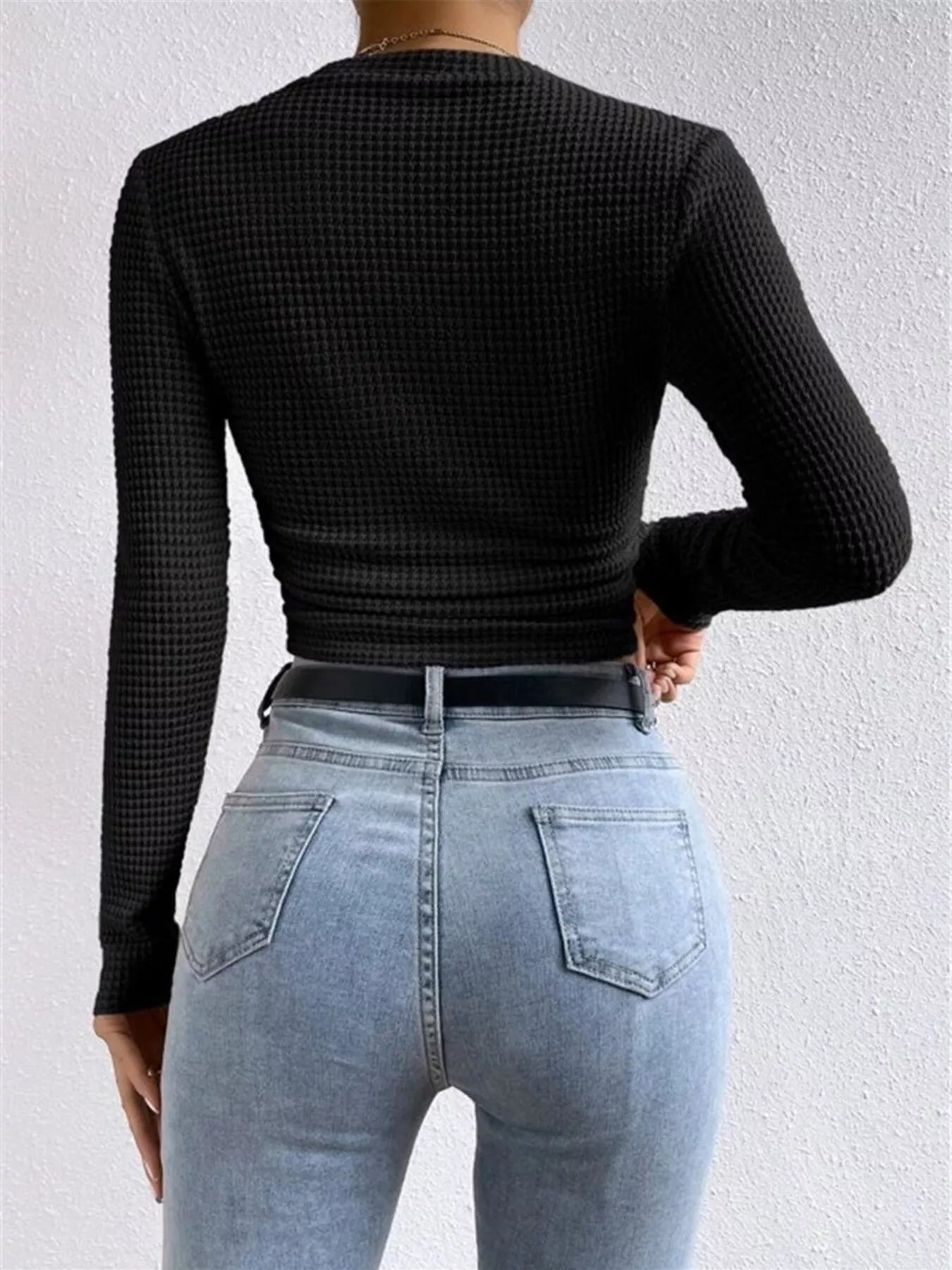 Waffle Knit Long Sleeve T-Shirt OutfitFlow
