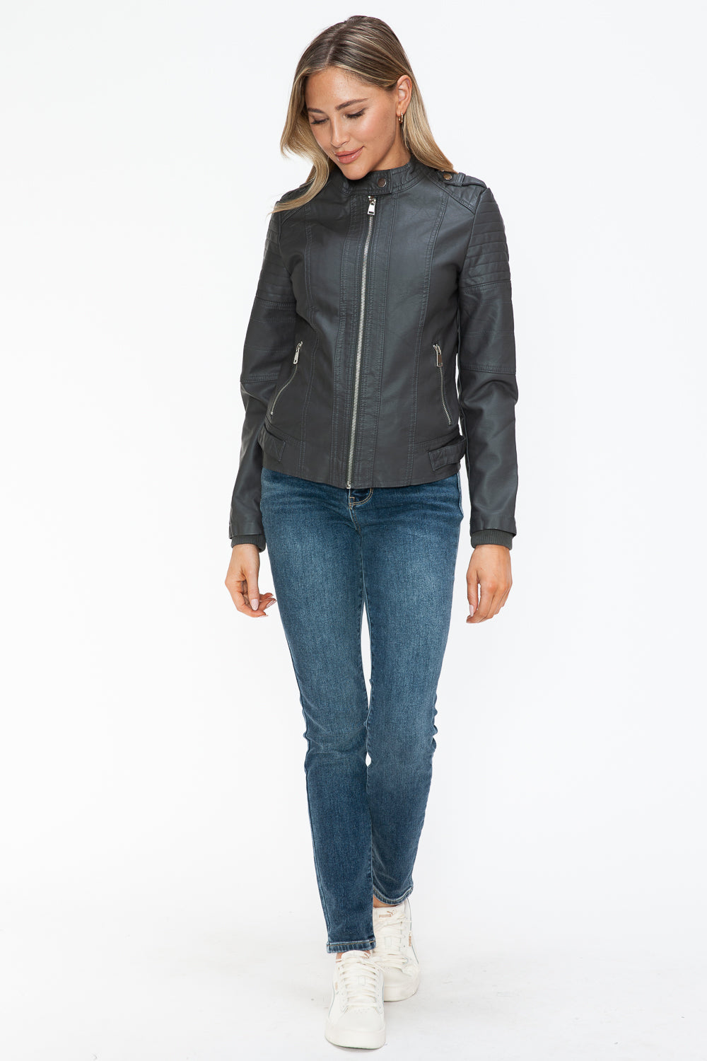 Outfit Flow - Snobbish PU Leather Biker Jacket with Side Zip Pockets