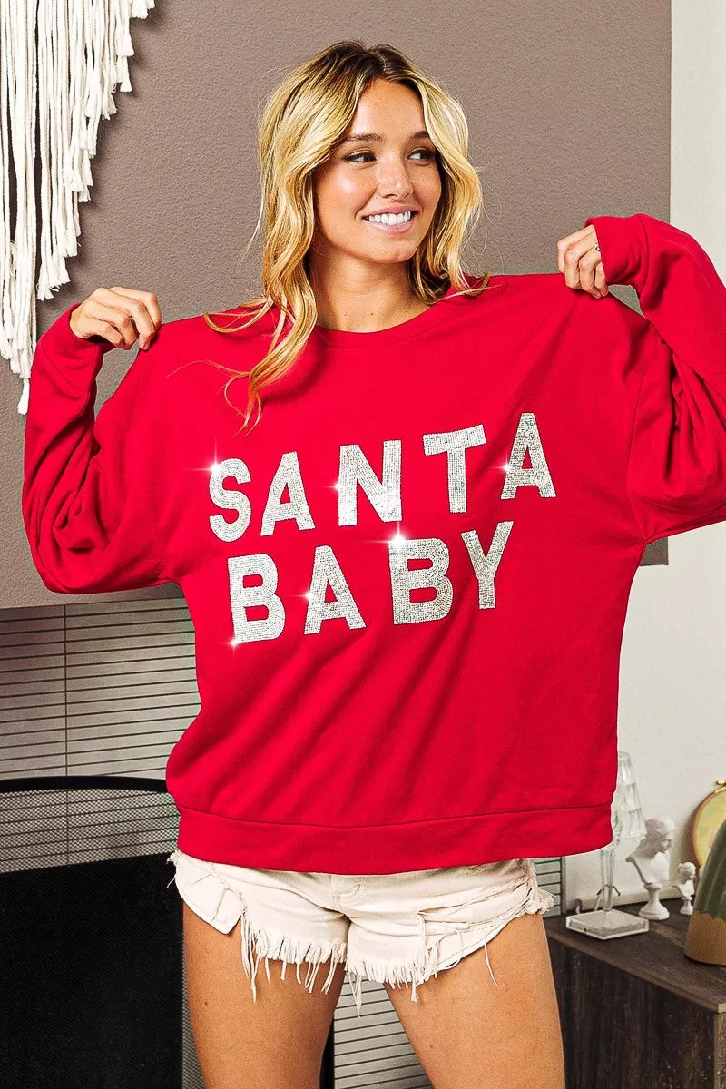 BiBi Santa Baby Lettering Christmas Sweatshirt OutfitFlow