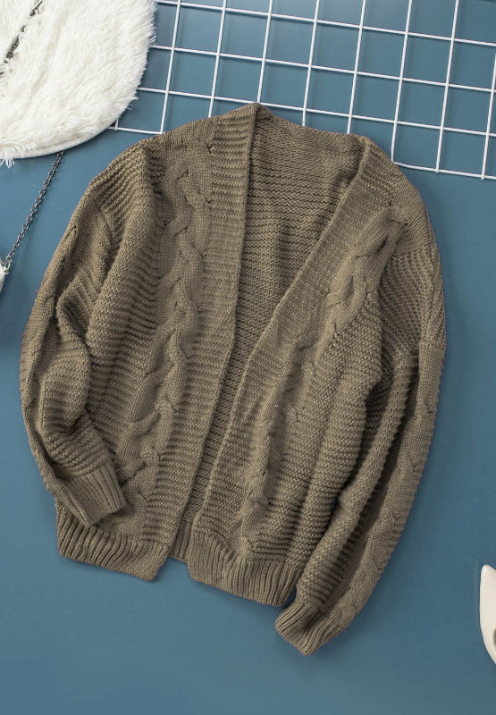 Cable-Knit Open Front Cardigan