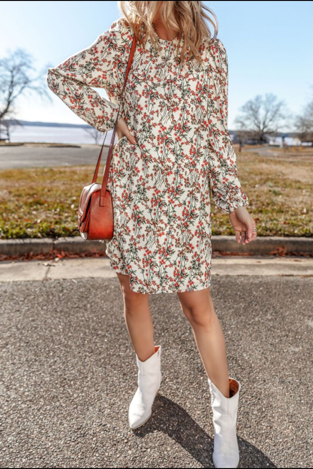 Outfit Flow - Floral Round Neck Long Sleeve Dress